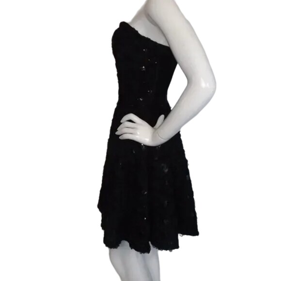 BEBE Cocktail Dress, XS, Mini F&F, Black Rosettes, Sequins, Strapless, Party - Picture 7 of 16